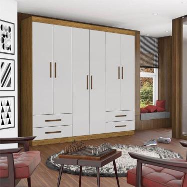 Imagem de Guarda Roupa Casal Lu 6 Portas 4 Gavetas Carioca Móveis Cinamomo Com Off White