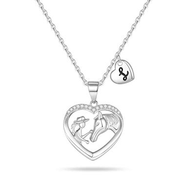 Imagem de Colar de cavalo para meninas com cavalo, coração 26 letras CZ colar de cavalo para meninas mulheres colar com pingente de cavalo para meninas colar infantil para meninas colar com letra inicial para meninas, Zircônia cúbica