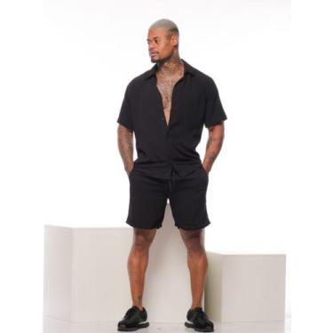 Imagem de Conjunto Masculino Liso em Viscose Camisa de Botão e short - Mitchelgu