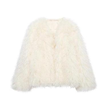 Imagem de Jaqueta Curta Feminina De Manga Longa Com Gola Redonda Em Pele Sintéti