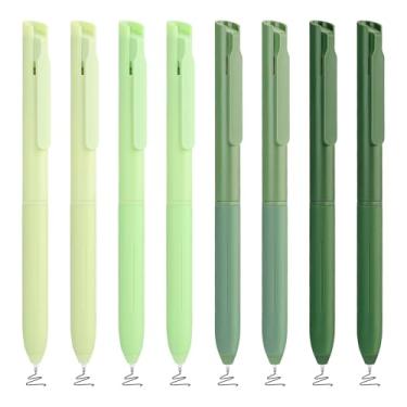 Imagem de BAYTORY 8 peças de canetas de gel estéticas retráteis, caneta de tinta preta de secagem rápida, canetas de escrita lisa de ponta fina de 0,5 mm, para diário, material de escritório e escola (verde)