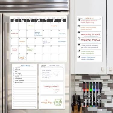 Imagem de JJPRO Calendário apagável a seco não magnético para geladeira, calendário mensal reutilizável, planejador semanal, pacote de quadro branco diário/lista de tarefas - 36,8 x 29,2 cm, agenda mensal