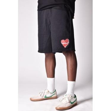 Imagem de Bermuda Moletom Overcome Broken Heart Preta, GG