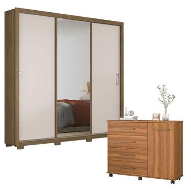 Imagem de Cômoda Flora e Guarda Roupa Casal Residence Amêndola Off White com PÃ:copyright:s - Demóbile