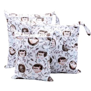 Imagem de Asenappy 3 sacos de fraldas de pano, à prova d'água, reutilizáveis, com dois bolsos com zíper, viagem, praia, piscina, creche, itens sujos para bebês, ioga, academia, roupa de banho ou roupas molhadas