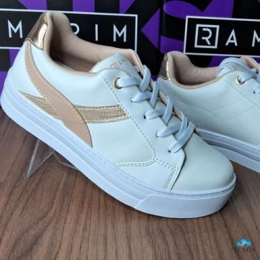 Imagem de Tênis Feminino Ramarim Classic Casual Conforto, Branco plus ouro, 35