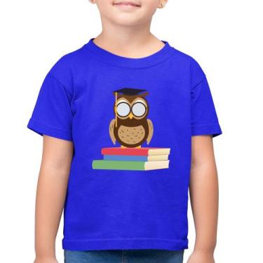 Imagem de Camiseta Algodão Infantil Coruja Estudante - Foca na Moda, Azul royal,