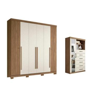 Imagem de Guarda Roupa 2 Peças (1GuardaRoupa+1Cômoda) QC371 Jatoba/Areia - Santos Andirá