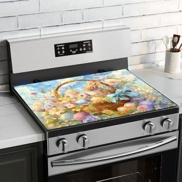 Imagem de BVBOX Capa superior de fogão de Páscoa para fogão elétrico 71 cm x 50 cm almofadas de cobertura superior de fogão de vidro lavável decorativo tapete protetor de fogão para bancadas de cozinha