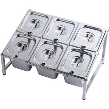 Imagem de Suporte de temperos de aço inoxidável 304 com 8 panelas, colheres e tampa – Organizador de geleia de 2 fileiras para armazenamento de bancada de cozinha, prata (57 x 35 x 25 cm)