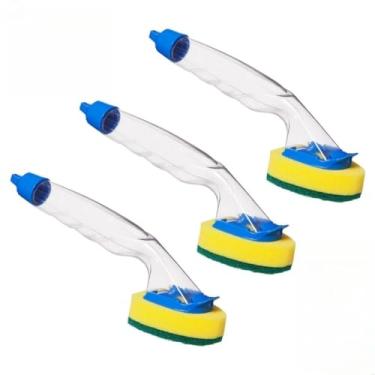 Imagem de Esponja para lavar louça de cozinha com cabo e dispensador de detergente (KIT 3 UNID)