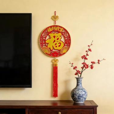 Imagem de KYMY Enfeite para pendurar ano novo chinês, festival de primavera de 2026, pingente de madeira da sorte 3D com borla, cavalo do zodíaco, ano novo lunar asiático, decorações para pendurar para casa