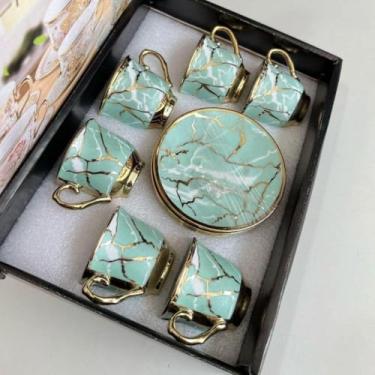 Imagem de Jogo 12 Peças: 6 Xícaras + 6 Pires de Porcelana Premium - Ideal para Café, Elegantes e Práticas para Residência e Bares (VERDE XU)