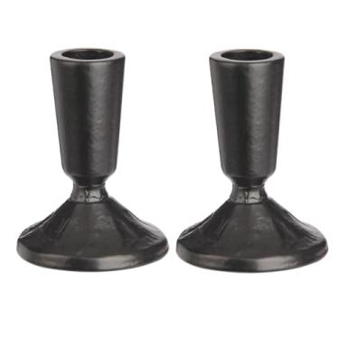 Imagem de Mofunci Conjunto de 2 castiçais cônicos de ferro, castiçais pesados pretos para mesa central, casamentos, cornija e decoração de festa