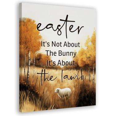 Imagem de laveliabel Arte de parede em tela de Páscoa, impressões de arte de parede de Páscoa cristã, It's Not About the Bunny It's About the Lamb, pinturas religiosas de Páscoa, decoração de parede para sala