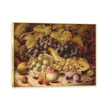 Imagem de Moldura dourada. Arte vintage emoldurada de frutas mortas, pintura clássica de cozinha country, decoração de parede de casa de fazenda quente para sala de jantar e cozinha. A93. 50 x 65 cm-19,7 x 25,6