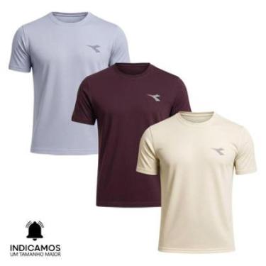 Imagem de Kit 3 Camisetas Diadora Small Logo Masculina - Cinza Claro e Bordô XGG-Masculino