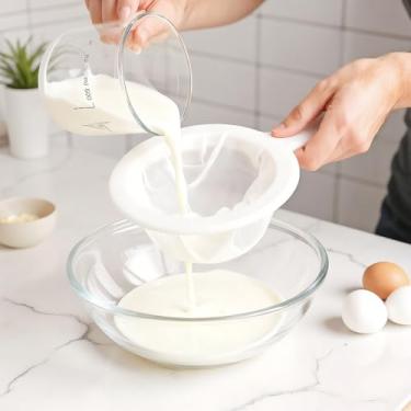 Imagem de Coador de malha fina – Filtro de nylon com alça para uso na cozinha, ideal para leite de soja, suco, café e panificação