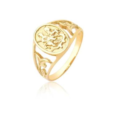 Imagem de Anel Masculino São Jorge Vazado Ouro Puro 10k A292 - MAEHLER, Dourado,
