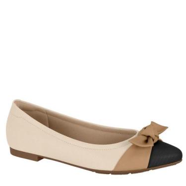 Imagem de Sapatilha Feminina Modare Laço Bico Fino  7334.233, Creme, Preto, 36