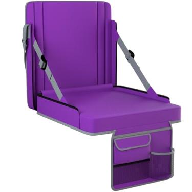 Imagem de Assentos de estádio com suporte para as costas, 1 pacote de cadeiras de arquibancada ajustáveis com encosto e assento almofadado com suporte para copos, alça de transporte e alça de ombro para eventos