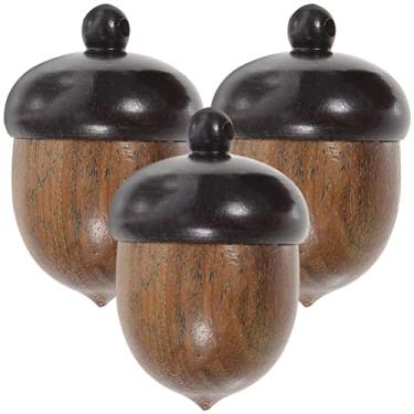 Imagem de SEWACC 3 peças de pingentes de bolotas de madeira para artesanato faça você mesmo joias decorativas de porca de bolota acessórios criativos de pingente de porca de madeira para artesanato e decoração