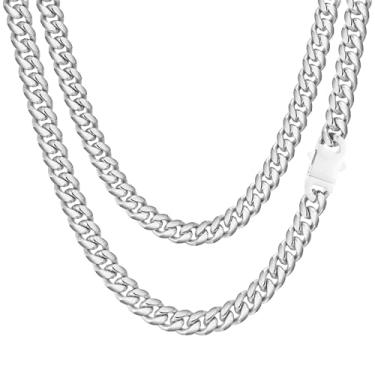 Imagem de Colar Miami Cubano para homens e mulheres banhado a ouro prata preto aço inoxidável corrente 5 mm/7 mm/8 mm/9 mm/12 mm/14 mm largura 18 a 76.2 cm fecho seguro hip hop joias presentes para homens