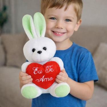 Imagem de Coelho Para Páscoa com Coração Boneco Decorativo Pelúcia 30cm Fofo Pre