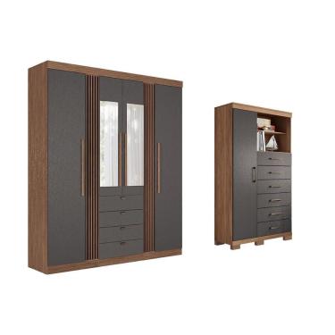 Imagem de Guarda Roupa +cômoda 2 Peças Qc283 Jatobá/grafite - Santos Andirá