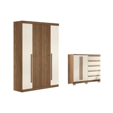 Imagem de Guarda Roupa +cômoda 2 Peças Qc340 Jatoba/areia - Santos Andirá