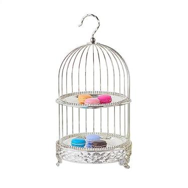 Imagem de Suporte de bolo criativo europeu de camada dupla para gaiolas para pássaros, festa de casamento, banquete, sobremesa, dim sum, suporte para bolos, suporte de cupcake