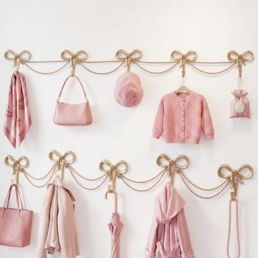 Imagem de Fiwochic 1 conjunto de ganchos de parede de laços dourados com nó de laço para quarto de bebê e banheiro, bonito suporte de casaco decorativo dourado para chapéus, bolsas, gravatas e casacos de banho