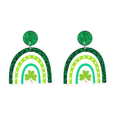Imagem de MALOYANVE Brincos do Dia de São Patrício para mulheres, meninas, trevo irlandês, brincos pendentes de acrílico, trevo verde, joia da sorte, presente, Acrílico, desconhecido