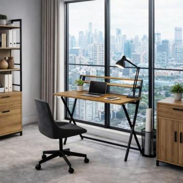 Imagem de Mesa Dobrável Prateleira Escrivaninha Industrial Escritório - LaCasaMi