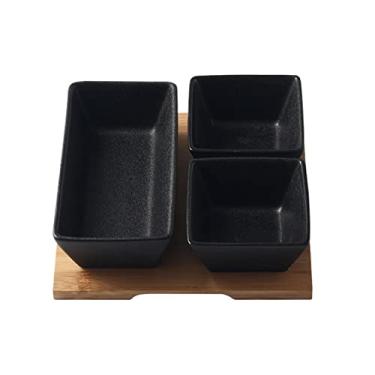 Imagem de Talheres de cerâmica, tigela de salada, tigela de cerâmica preta fosca pequena tigela de molho criativa de frutas secas prato de lanche prato de sobremesa prato de sushi utensílios de mesa de cozinha