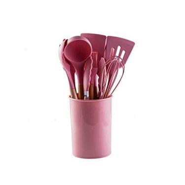 Imagem de U5GAAALPPQ9 Conjunto de utensílios de cozinha de silicone, conjunto de utensílios de cozinha, espátula, pá, colher de sopa com cabo de madeira, design especial resistente ao calor