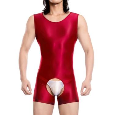 Imagem de SEAUR Body masculino brilhante Unitard sem mangas brilhante roupa íntima cosplay fantasia macacão roupa de boate, Vermelho, GG
