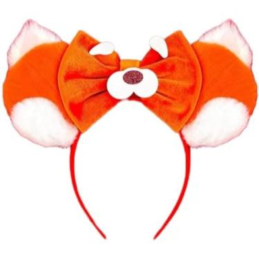 Imagem de CLGIFT Coleção Meilin Lee Minnie Ears: pele sintética de panda vermelha, brilho arco-íris e lantejoulas vermelhas clássicas