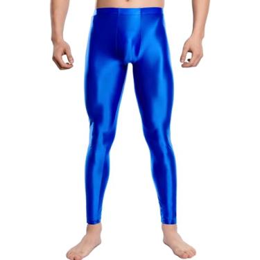 Imagem de SEAUR Calça masculina oleosa de comprimento 9/10 brilhante e elástica para ioga, corrida, treino, M, azul