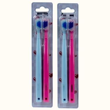 Imagem de escova com coração love para presente、escova super macia formatura、presente dia dos namorados escova dental ((4) Escovas Rosa/Azul Claro)