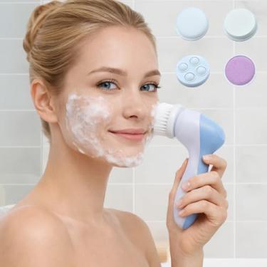 Imagem de Conjunto de pincéis de limpeza facial 5 em 1 – 5 cabeças de escova de nylon multifuncional e suave massageador facial ferramenta de limpeza para cuidados com a pele azul