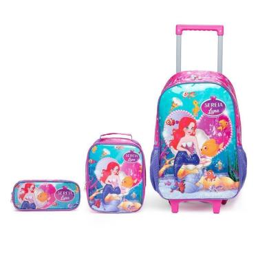 Imagem de Mochila De Rodinha Infantil Escolar Estojo Lancheira Menina 26 Litros-Feminino