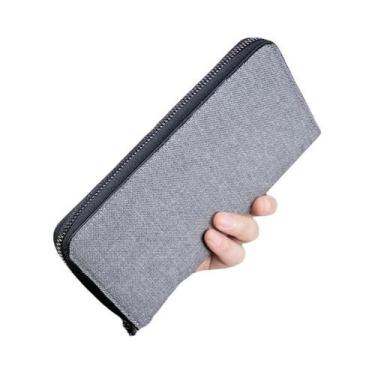 Imagem de Carteira Masculina De Lona De Grande Capacidade Com Zíper Longo E Múlt