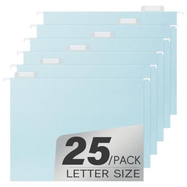 Imagem de Pastas de arquivo suspensas de alta capacidade, cores pastel, bolso expansível de 10 cm com divisórias móveis, resistente para arquivos, abas inseríveis, tamanho carta, pacote com 25 (2176U)