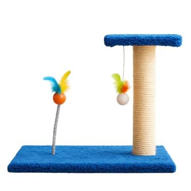 Imagem de Arranhador Para Gatos Pet Poste Sisal Brinquedo com Bolinha Pena - Mola(Azul)