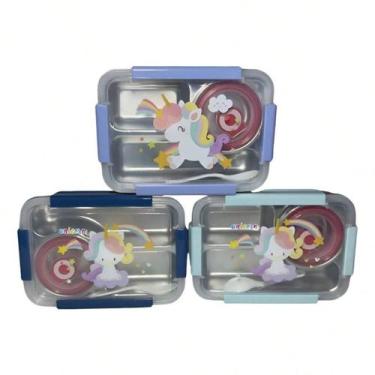 Imagem de Lancheira Aço Inox Unicórnio 2 Divisórias Hermética Marmita - fortebra