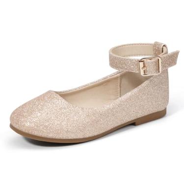 Imagem de Hehainom Sapatos Sociais Para Meninas, Festa De Casamento, Escola, Dourado, Glitter, Tira No Tornozelo, Sapatilhas, Pequeno, Grande, Infantil, Tamanho 6, Florista