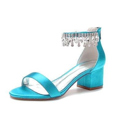 Imagem de Hyinlays Sandálias femininas grossas de salto alto bloco de salto baixo confortável para festa de formatura, Turquesa, 36