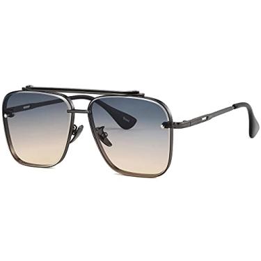 Imagem de Gtand Óculos de sol moderno moderno quadrado aviador gradiente para mulheres e homens óculos de sol de metal vintage, Armação de arma C6/Lente verde-marrom gradiente, 58mm