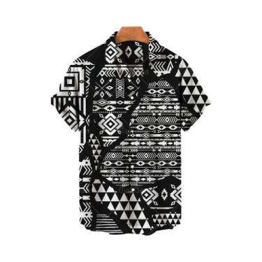 Imagem de Camisa Havaiana Masculina plus Size 3D Com Estampa Geométrica De Flor 